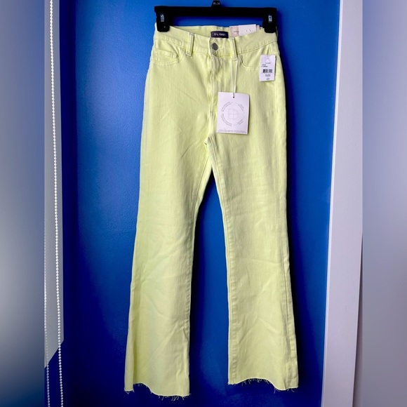 NWT chartreuse DL1961 cropped lemon lime mini flare jeans 23 /000 HOYT high rise - Picture 1 of 14